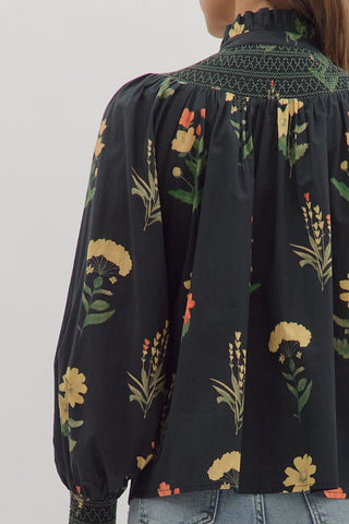 Entro | Britt Smocked Ruffle Blouse Black