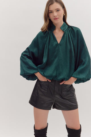 Entro | Meyra Pleated Balloon Top H Green